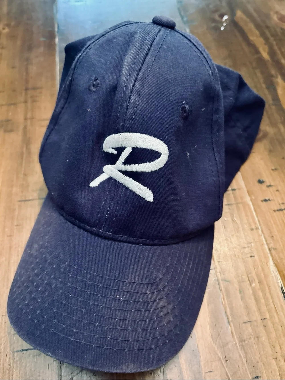 Youth Navy Distressed Adjustable Baseball Cap with White 'R' Embroidery-